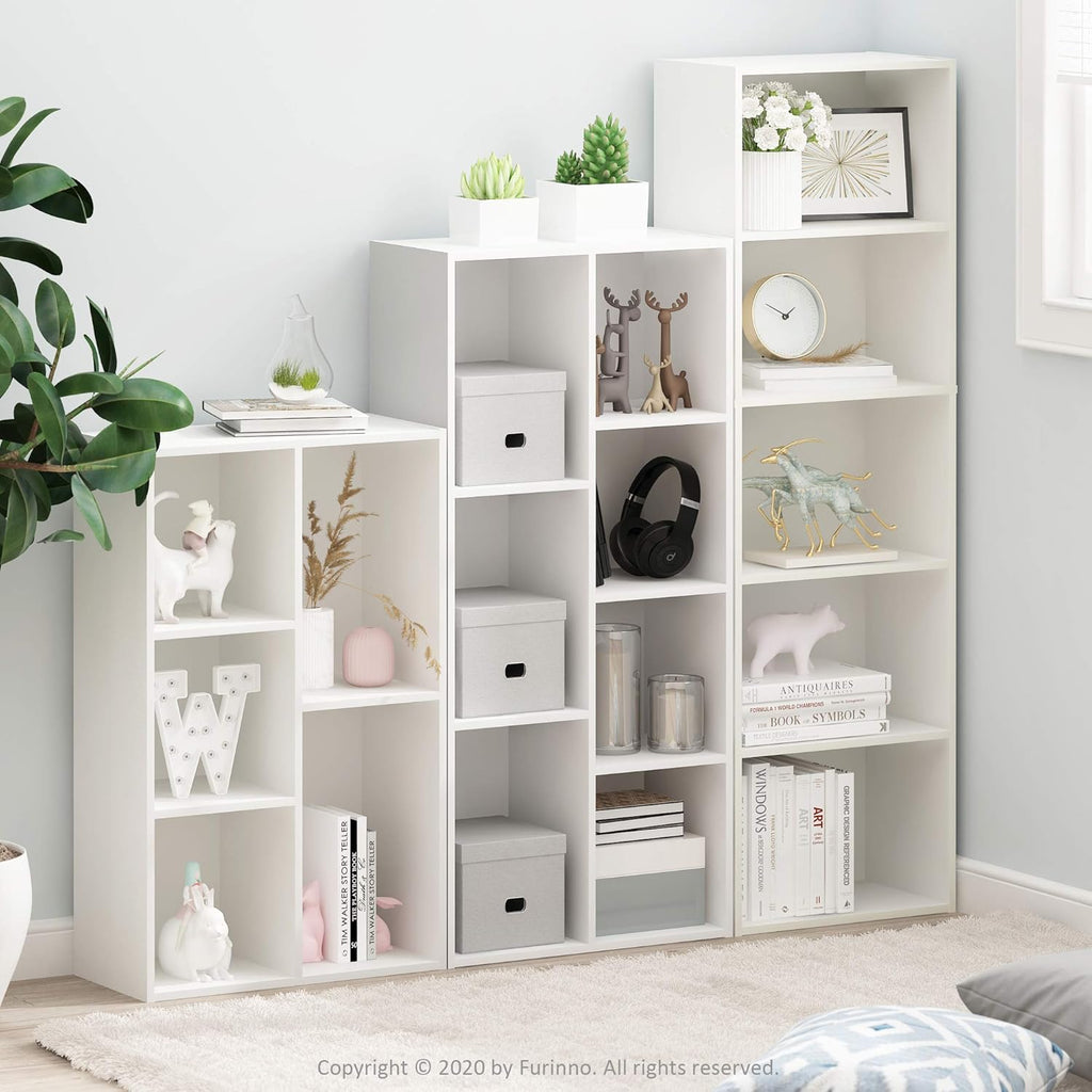 LUDER Book Shelf, 7-Cube Bookshelf, Bookcase with Open Shelves, 9.4 x 19.5 x 41.7, Easy Assembly, White