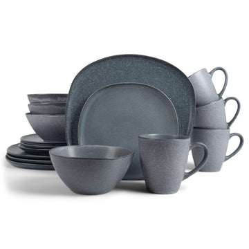 16-Piece Modern Luxury Chic Smooth Vintage Handmade Shape Matte Finish Ceramic Stoneware Square Plate Mug & Bowl