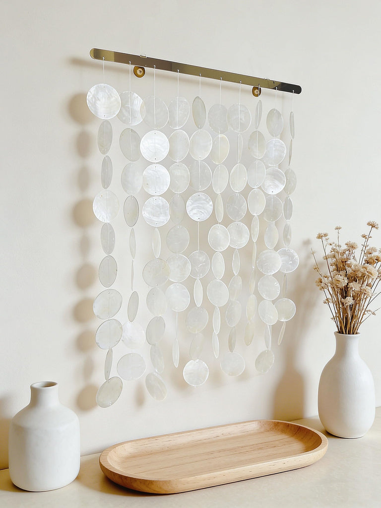 Handmade Capiz Shell Wall Art, 16x22 Inch Coastal Shell Wall Hanging ornaments with Gold Rail for Wall Decor