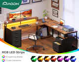 66" L Shaped Computer Desk, 113“ Reversible Home Office Desk with File Cabinet & 4 Fabric Drawers