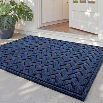 Front Door Mat Outside Entrance 2x3 Heavy Duty Entry Floor Doormat | Wave Navy, Dirt Trapper, Rubber Back, Non Slip