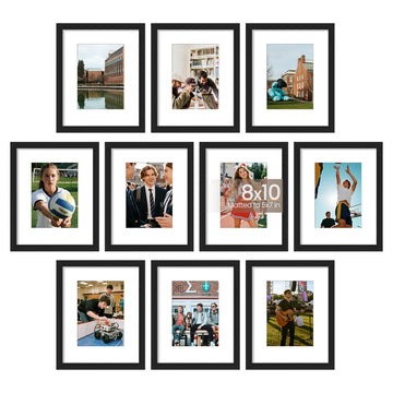 8x10 Picture Frame Set of 10, Display Pictures 5x7 with Mat or 8x10 Without, Multi Photo Frames Collage for Wall or