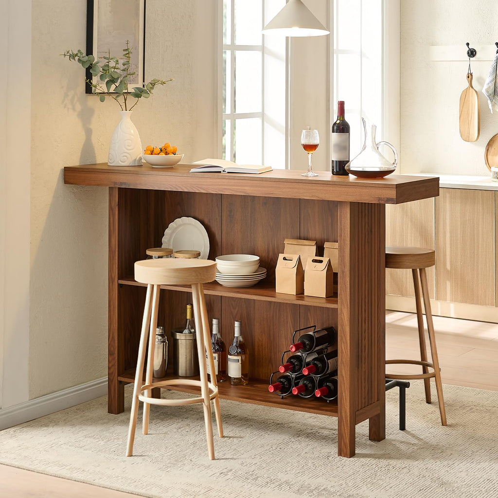 63-Inch 2-Tier Bar Table with Footrest, Walnut