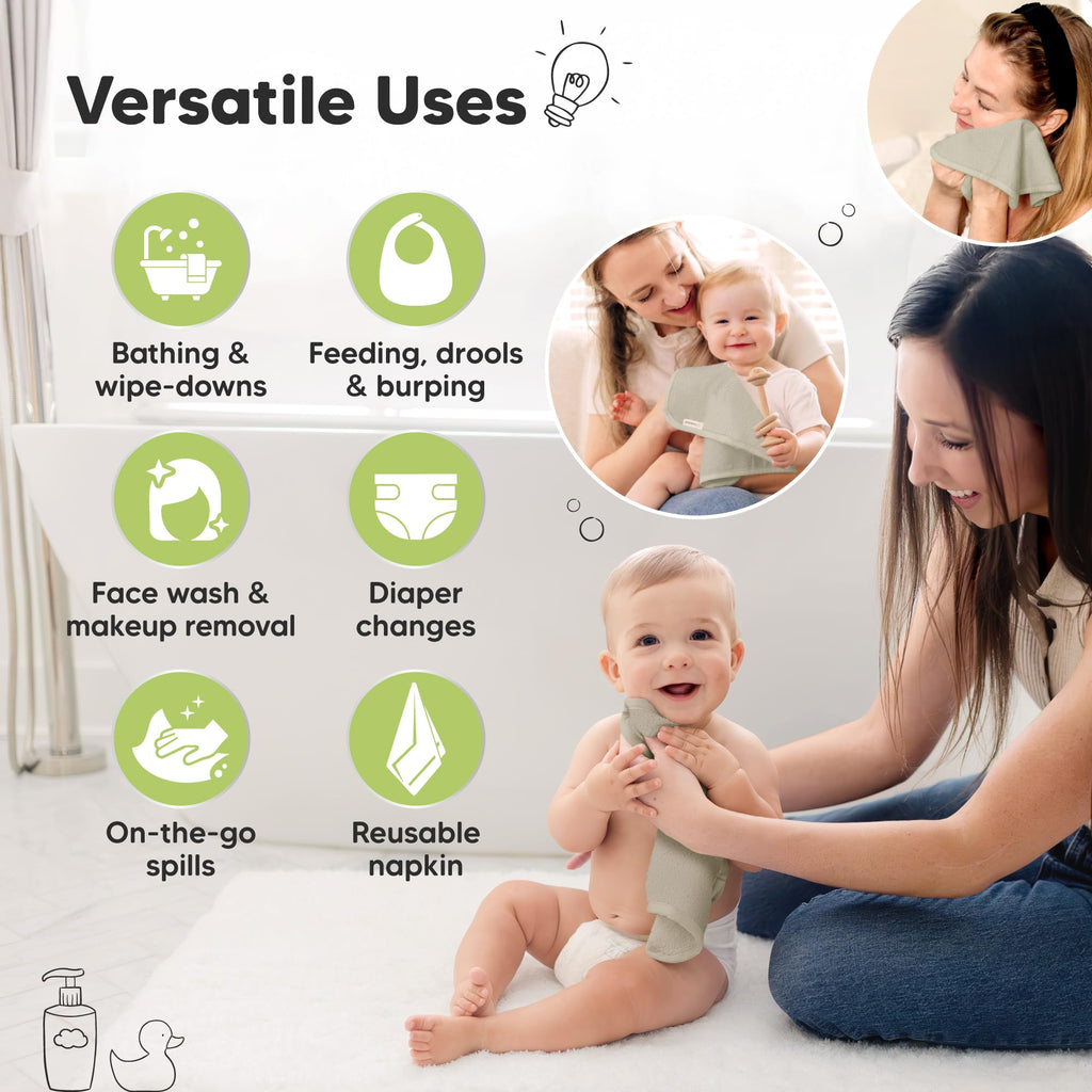 6-Pack Baby Washcloths, Soft Absorbent Washcloths for Face, Body (Stone)