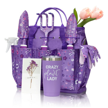 Gardening Gifts for Women, Garden Tool Set, Heavy Duty Gardening Hand Tools with Garden Tool Bag, Purple