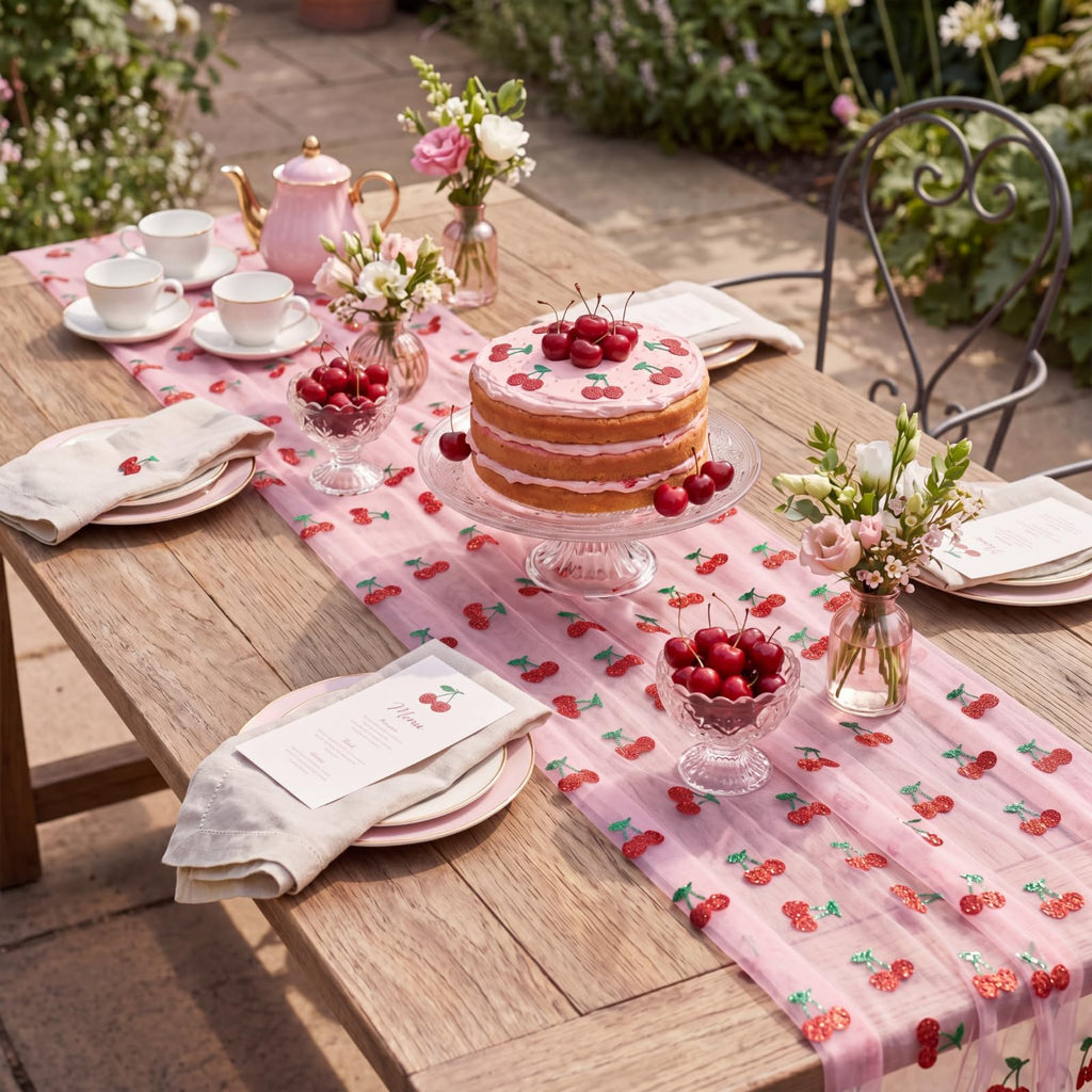 Shiny Cherry Tulle Table Runner 11 Inch x 16.4 Yards, 49.2 FT