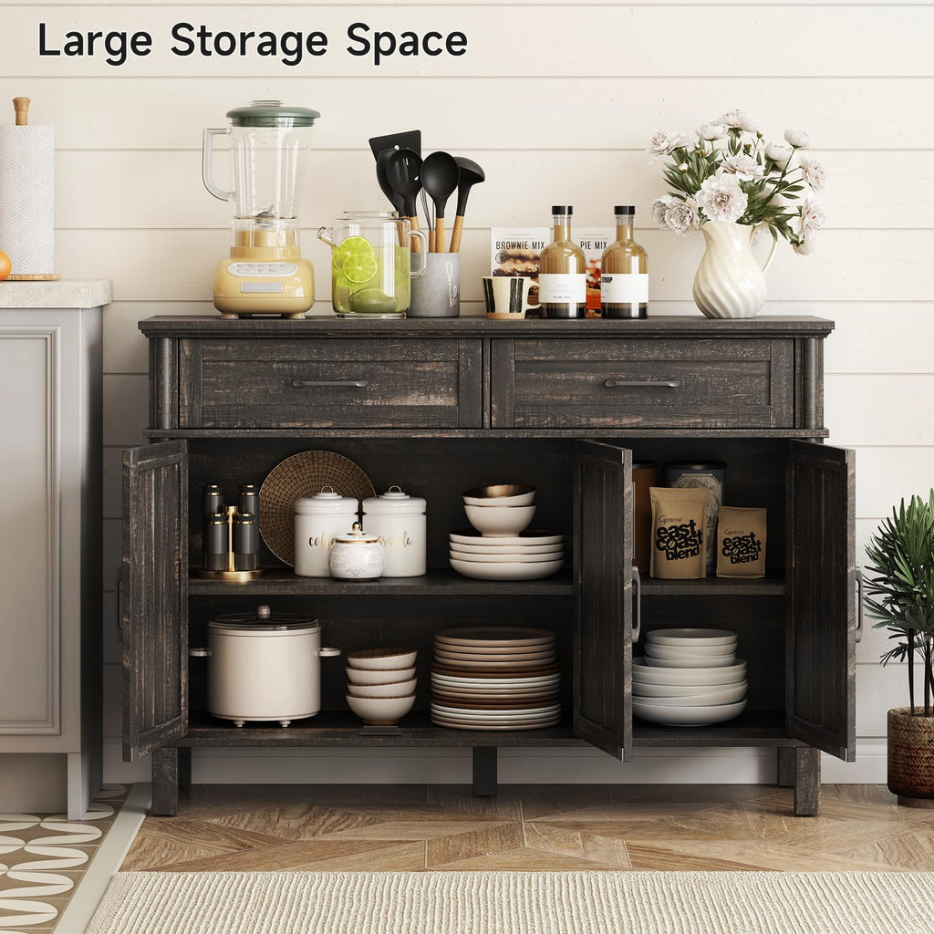 48 Inch Buffet Cabinet with Storage, Rustic Brown