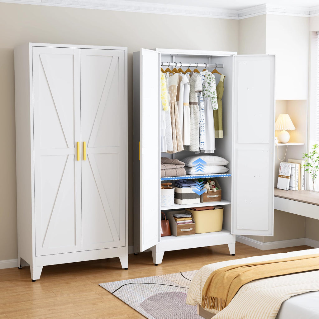 Wardrobe Closet with Doors, Armoire Wardrobe Closet with Hanging Rod