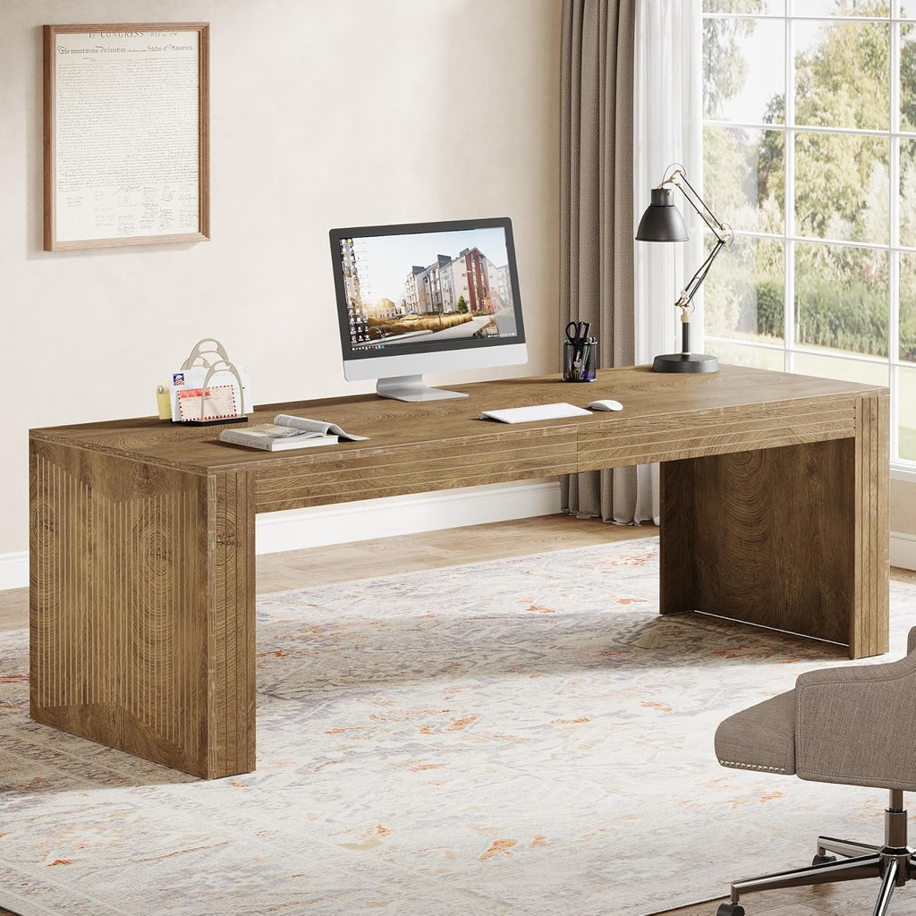 79-Inch Extra Long Desk, Two Person Double Desk, Wooden Long Computer Desk Writing Table, Natural Oak