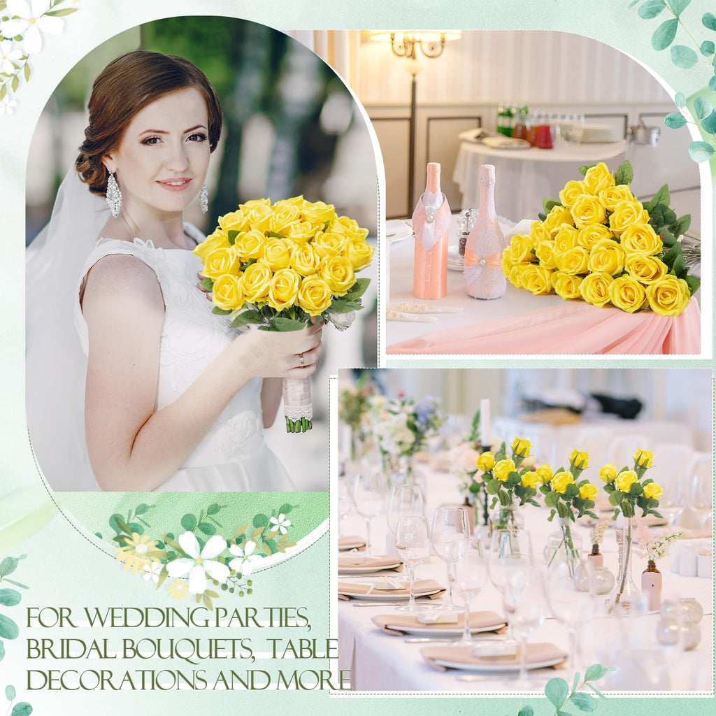 80 Pcs Artificial Roses Flowers Bulk, Yellow