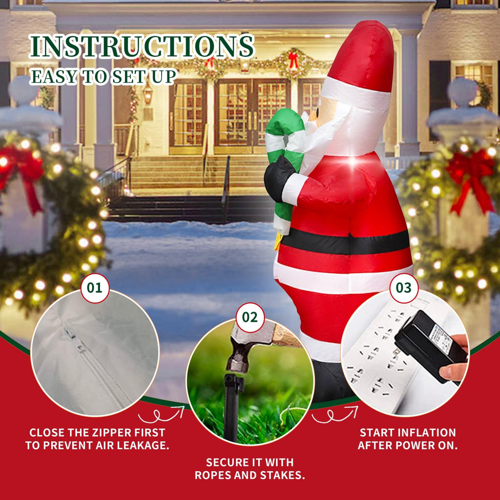 4FT Cute Christmas Inflatable Santa Claus with Build-in LED Lights, Blow up Christmas Inflatable Outdoor Indoor