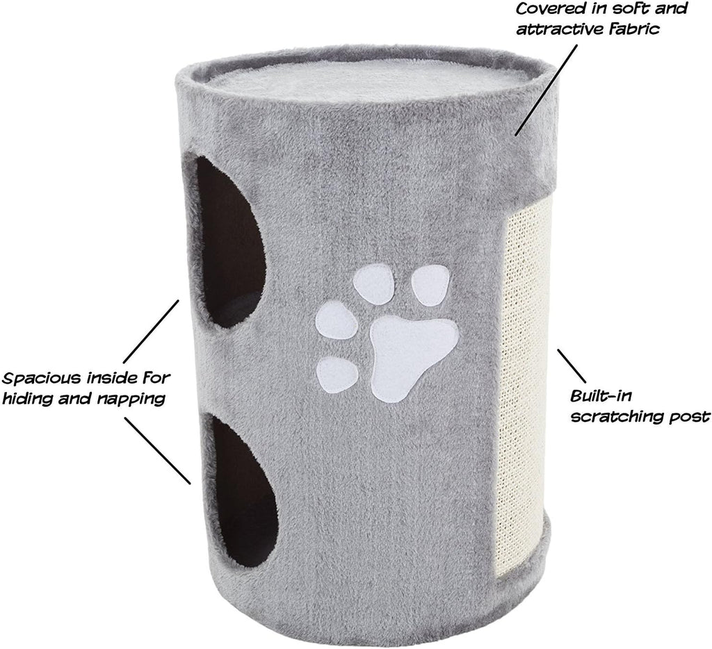 20.5-Inch Cat Condo - 2 Story Cat House with Sisal Scratch Pad, Barrel Shaped Pet House Covered in Soft Fabric by