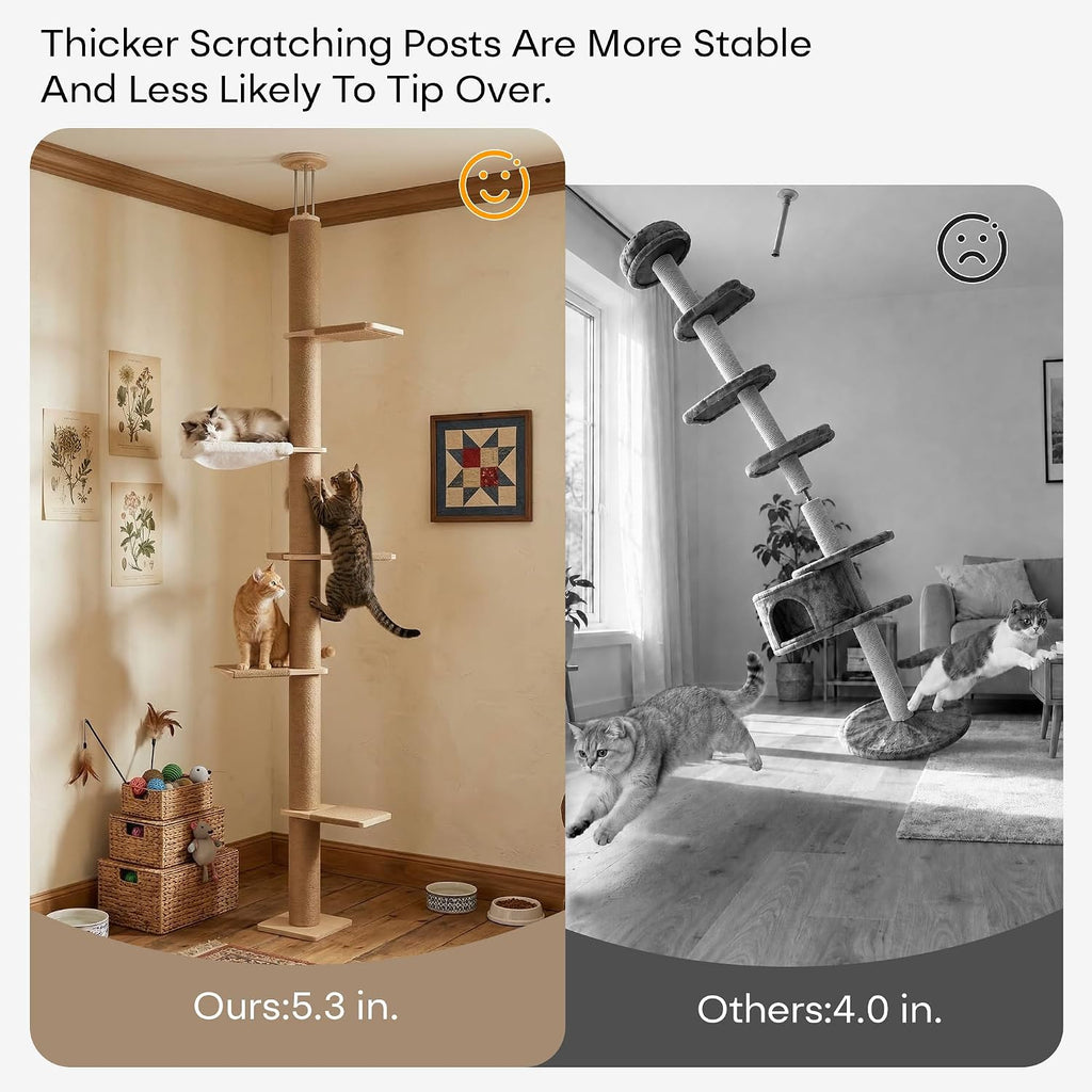Floor to Ceiling Cat Tree, 5 Tier Adjustable Height Climbing Tower