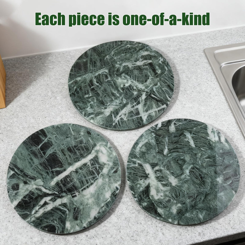 12" Marble Lazy Susan Turntable - 100% Natural Stone Round Serving Tray with Silent Spinning, Revolving Cake Stand &