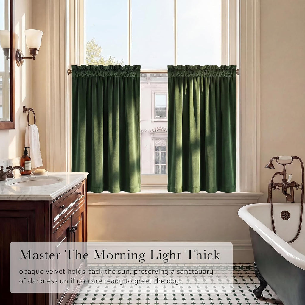 Olive Green Velvet Curtains 96 inch Long 2 Panels