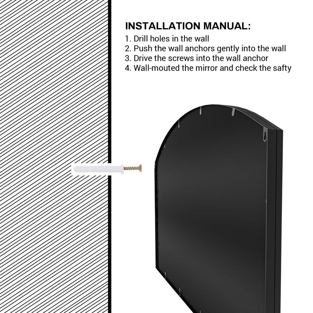 Black Windowpane Wall Mirror, 44" x 28" Arched Window Mirror