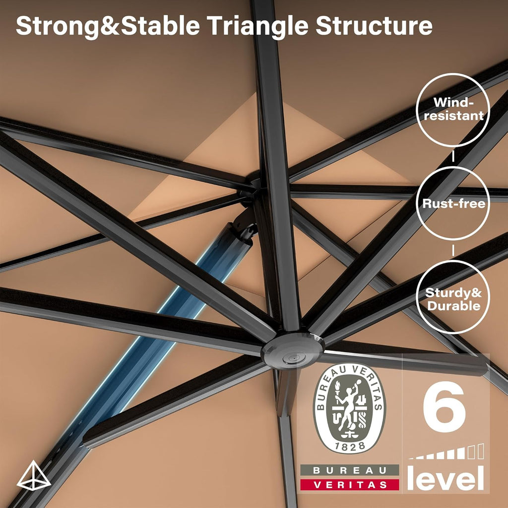 10FT Cantilever Patio Umbrella, 360° Rotating Offset Umbrella with Aluminum Frame, Large Square Sunshade Pool, Deck