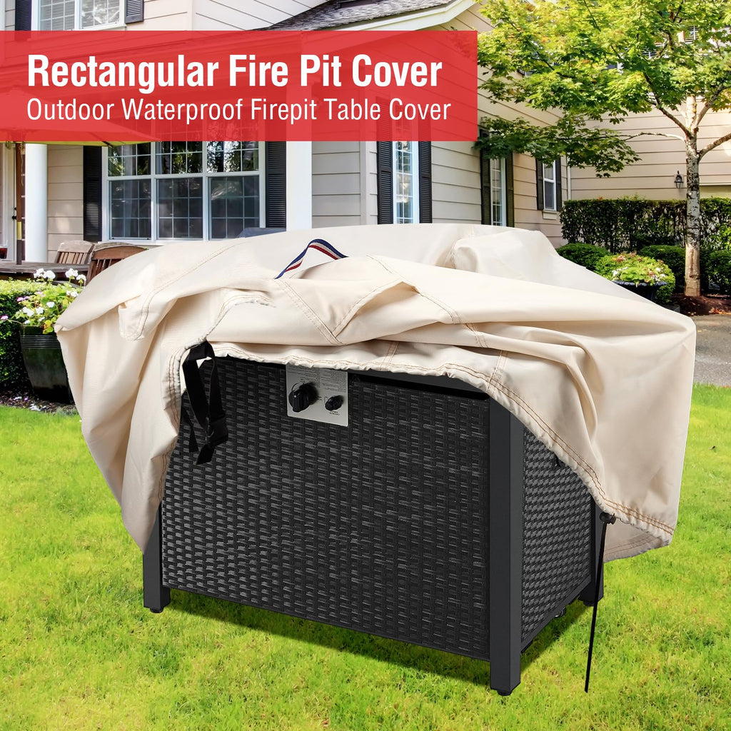 Fire Pit Cover Rectangular Waterproof 600D, 13.8 x 7 x 6 Inch Beige