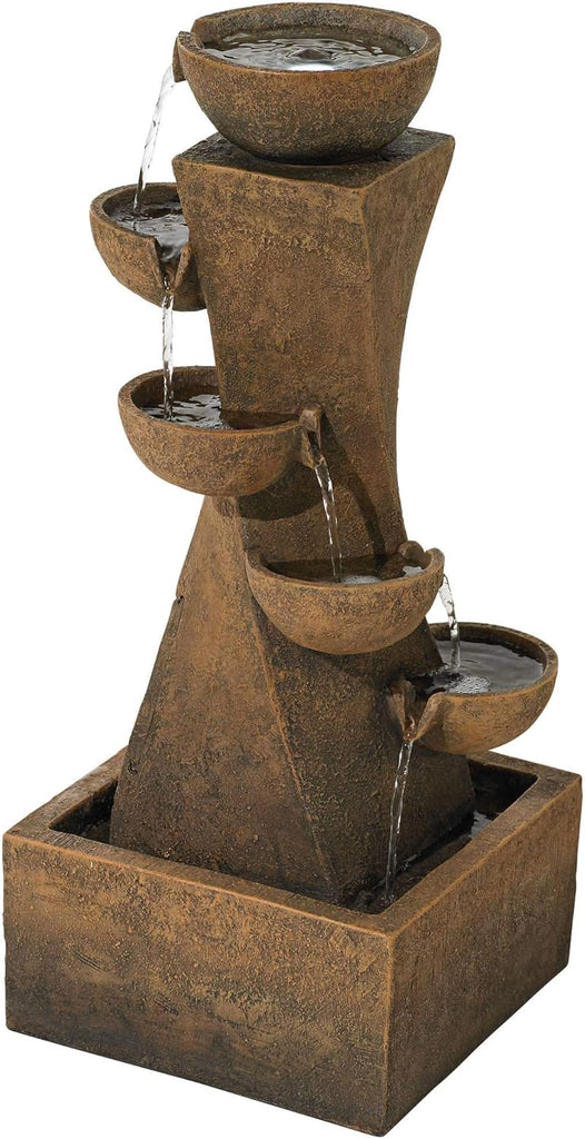 Cascading Bowls 27 1/2" High Large Modern Zen Indoor Outdoor Decor Faux Stone Floor Fountain with Light LED Standing