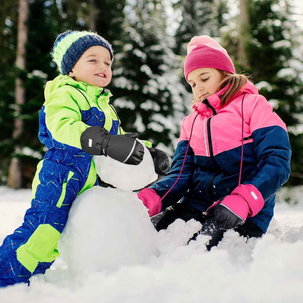 Kids Mittens, Waterproof Winter Warm Sherpa Ski Mittens with String