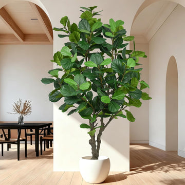 8FT Artificial Fiddle Leaf Fig Tree - Tall Faux Ficus Lyrata Plant with 260 Realistic Leaves and Trunk, Large Fake