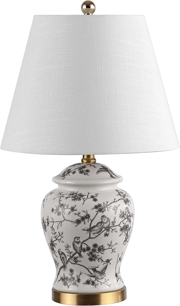 22" Gray/White Ceramic Table Lamp, French Country Chinoiserie Ginger Jar LED Bedside Lamp Bedroom