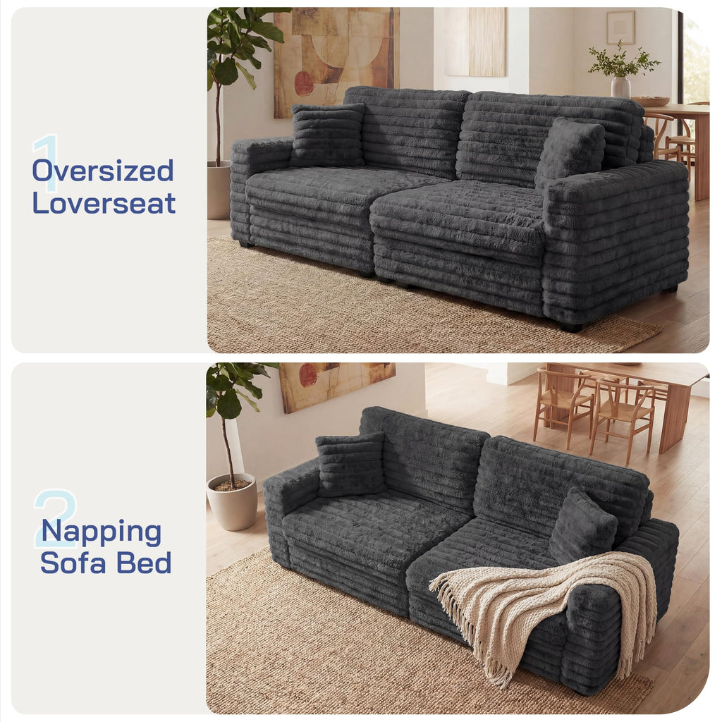 78.7" Corduroy Love Seat Sofa, Cloud Deep Seat Couch with Legs 2 Pillows, Fluff Corduroy Loveseat for Small Space