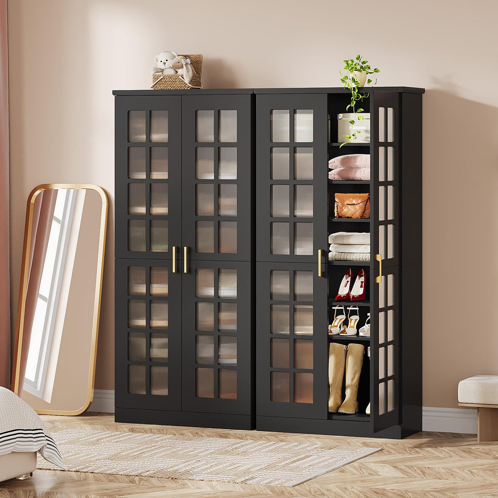 Tall Shoe Cabinet Set of 2, 8-Tier Shoe Storage with Adjustable Shelves, Modern Shoe Organizer Shoe Rack Cabinet