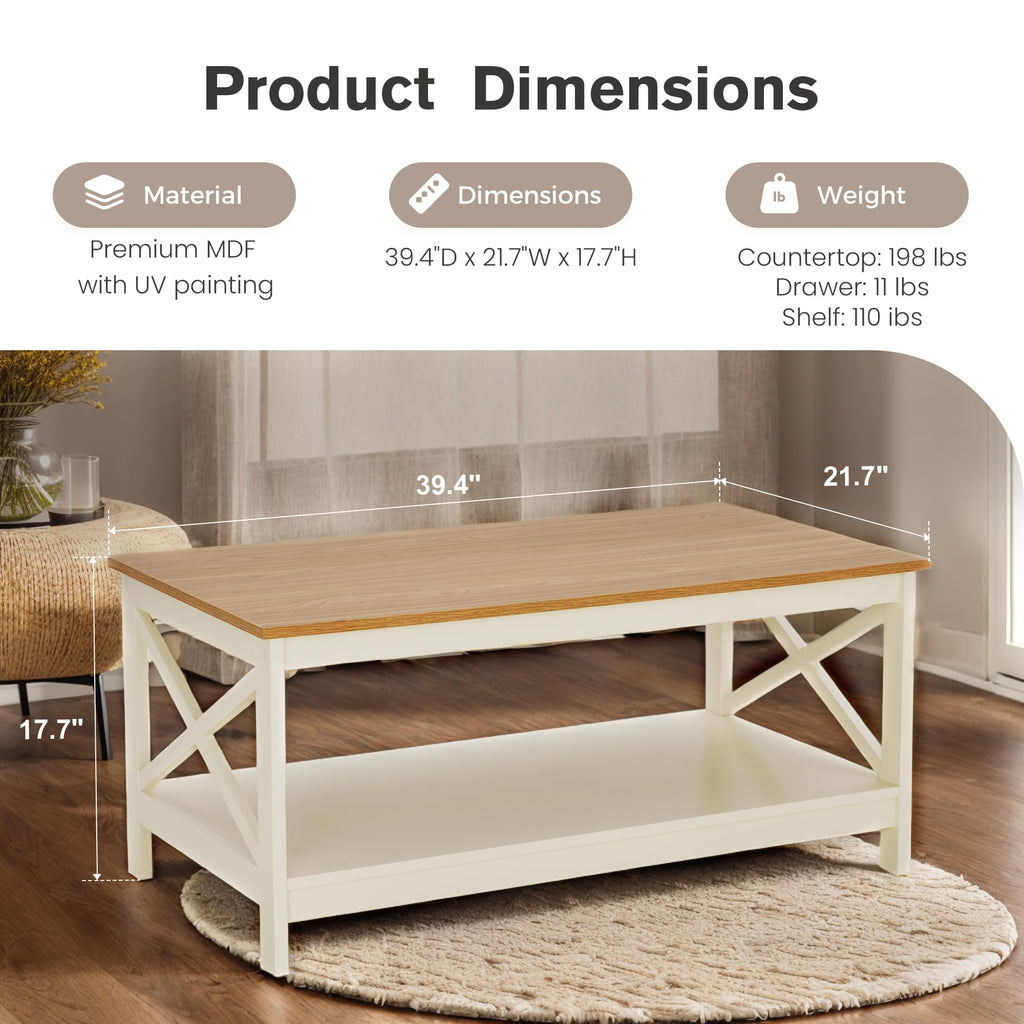 White Farmhouse Coffee Tables with Storage