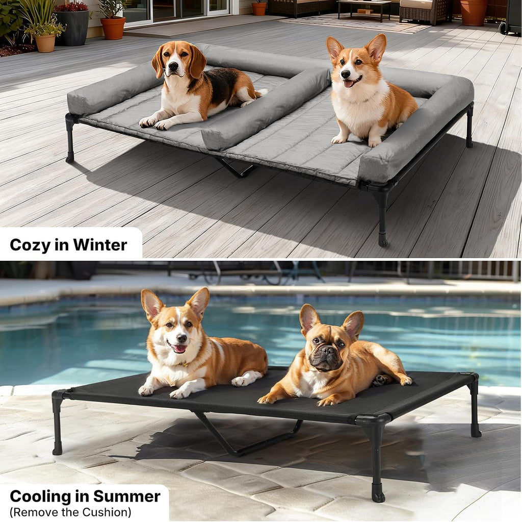 Elevated Dog Bed for 2 Dogs, Cooling Raised Dog Bed with Bolster Mat