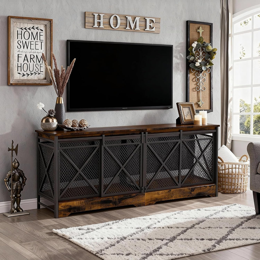 78 Inch Double Dog Crate Furniture, (Caramel Brown)
