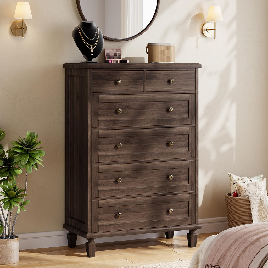 6 Drawer, 47" Vintage, Dark Brown