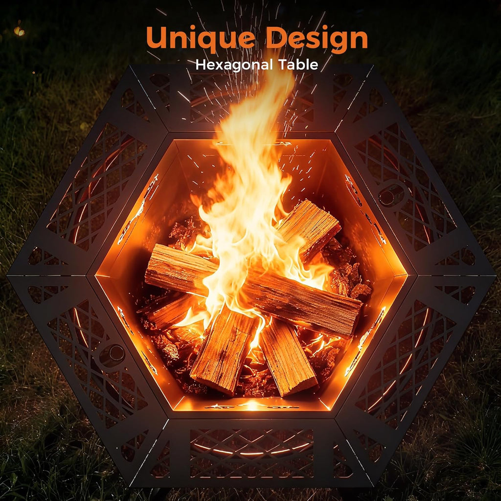 Fire Pit with BBQ, Outdoor Fire Pit for Wood Burning, Patio Firepits for Outside with Grill