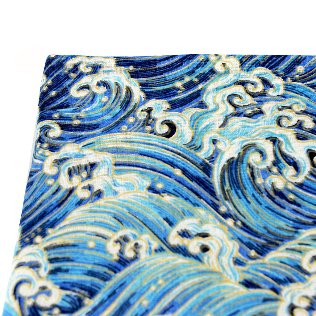 Linen Cotton Printed Fabric Decoration and Crafting By The Meter(Blue Ocean Wave)