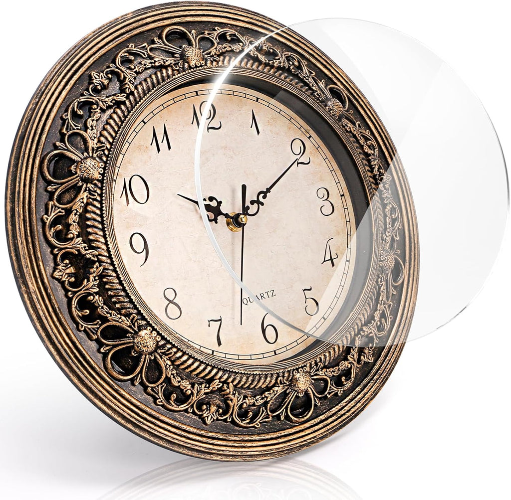 Plastic Silent Wall Clock, 13 Inch Vintage Large Wall Clocks, Battery Operated Round Bathroom Clock