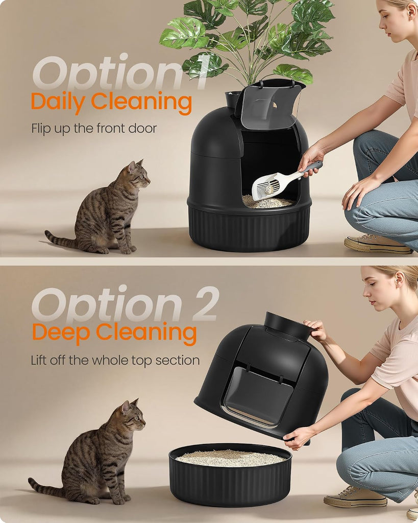 Cat Litter Box with Artificial Plant, Enclosed Hidden Litter Box