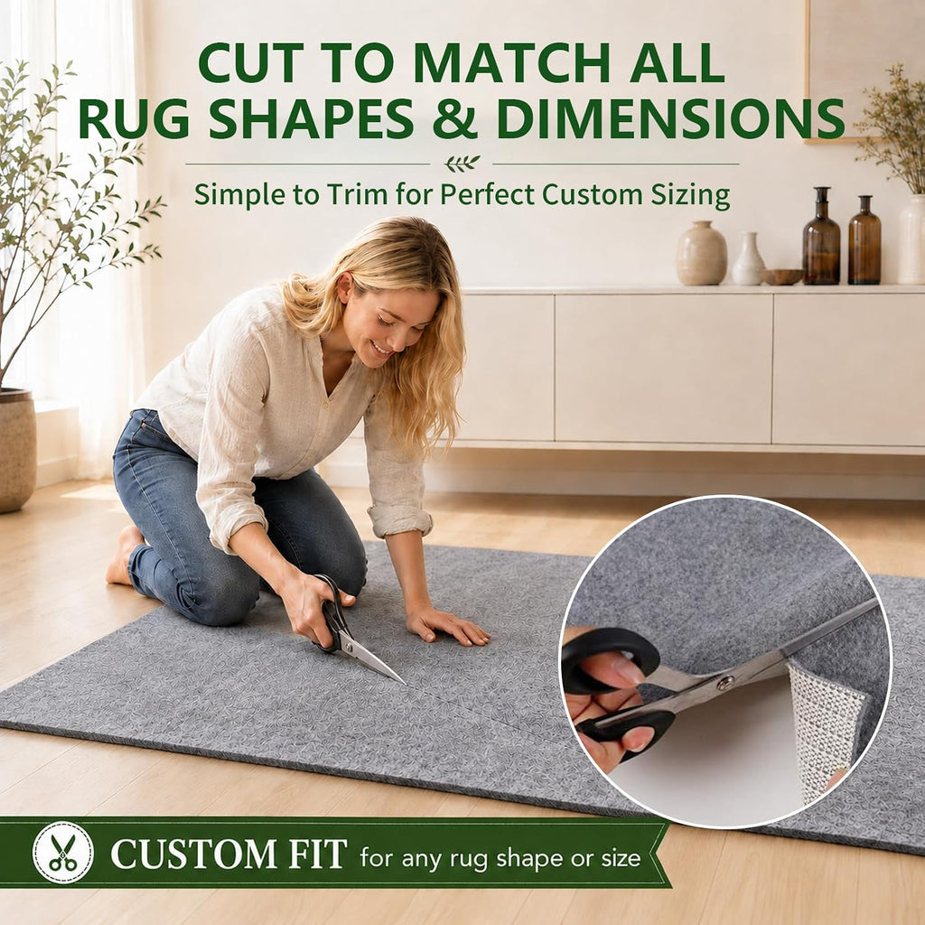 Non Slip Rug Pad Grippers - 8x10 Ft, 1/8" Thick, (Felt + Rubber) Double Layers Area Carpet Mat Tap, Provides - Set of 80
