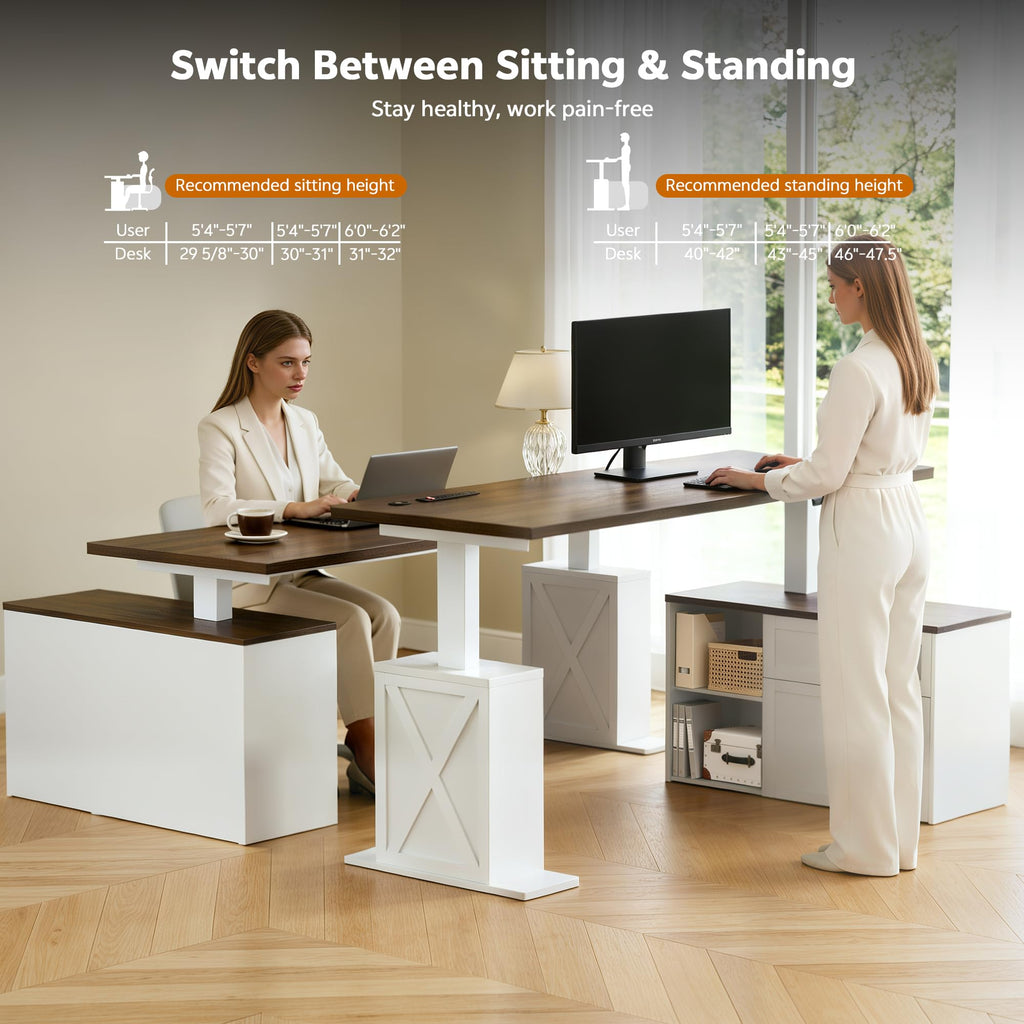 67" L Shaped Standing Desk with Drawers Electric Corner Desk White