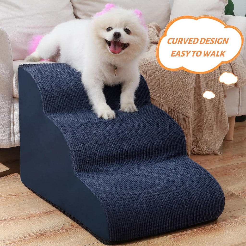 Dog Stairs and Steps for Beds Or Couches, 3-Step Pet Stairs & Steps for Small Dogs and Cats, Soft and Non-Slip Dog