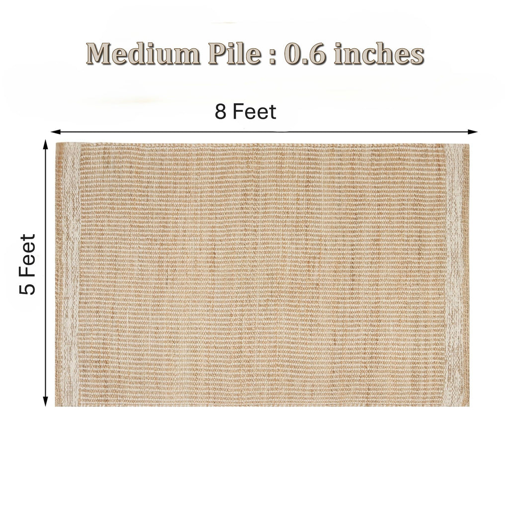 Jute & Wool Area Rug Handwoven Mini Check Pattern with 4-Inch Border - Natural Farmhouse Living Room, Dining