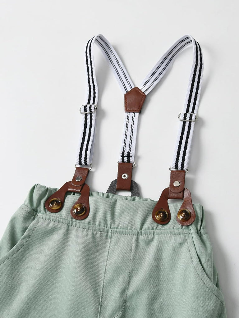 Baby Boys Pants Sets, Infant Long Sleeve Shirt + Pants + Bow Tie + Suspenders Outfits