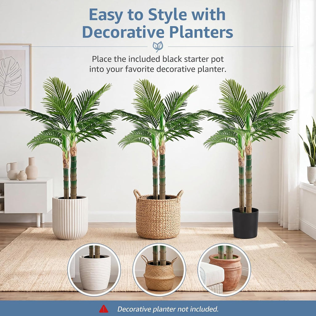47in Artificial Palm Tree, Realistic Faux Indoor Floor Plant in Pot with Lifelike Leaves Corner, Modern Home Decor