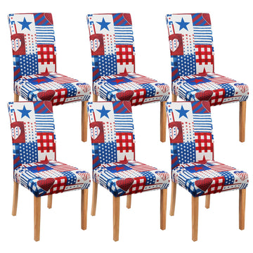 Dining Room Independence Day Chair Covers Set of 6, 4th of July Plaid Stitching Dining Chair Cover, Elastic Removable