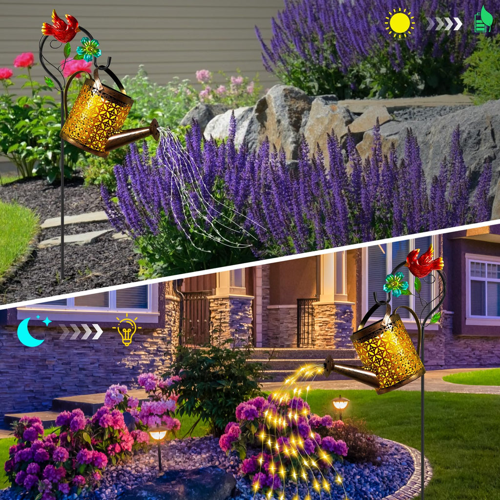 Garden Lights Outdoor Decor, Cardinal Watering Can Lantern Waterproof