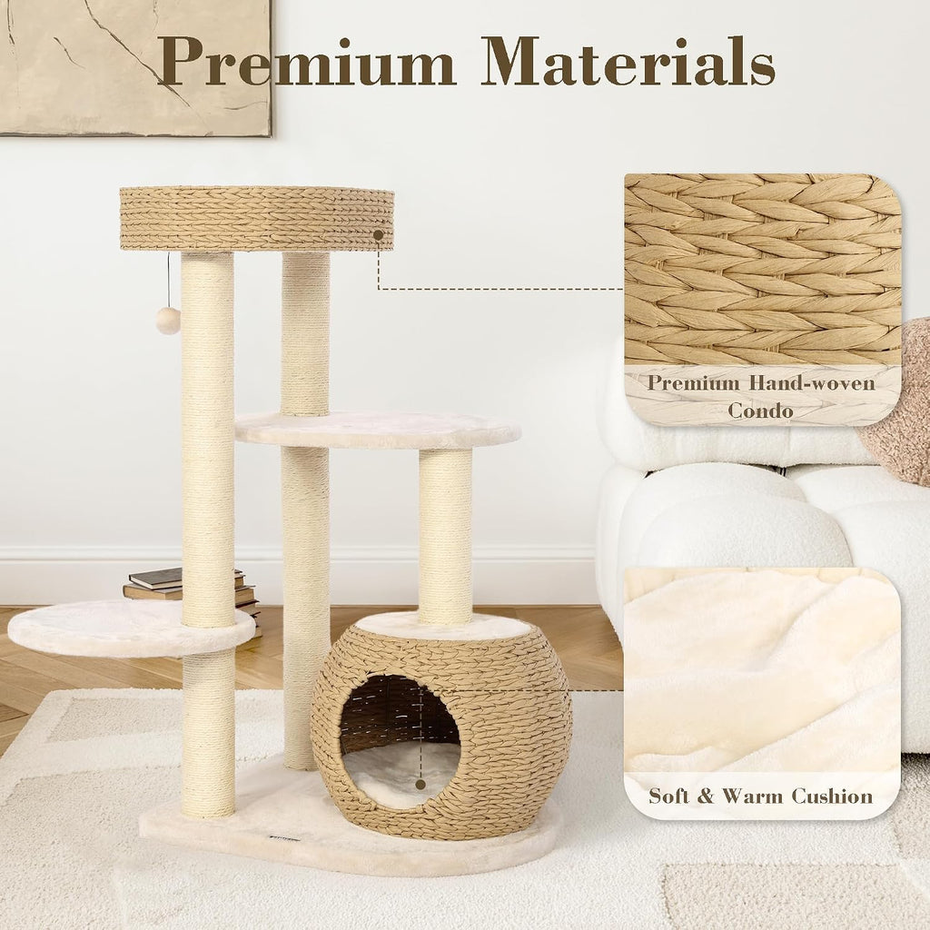 39 Inch Modern Cat Tree Solid Wood Cat Tower for Large Cats
