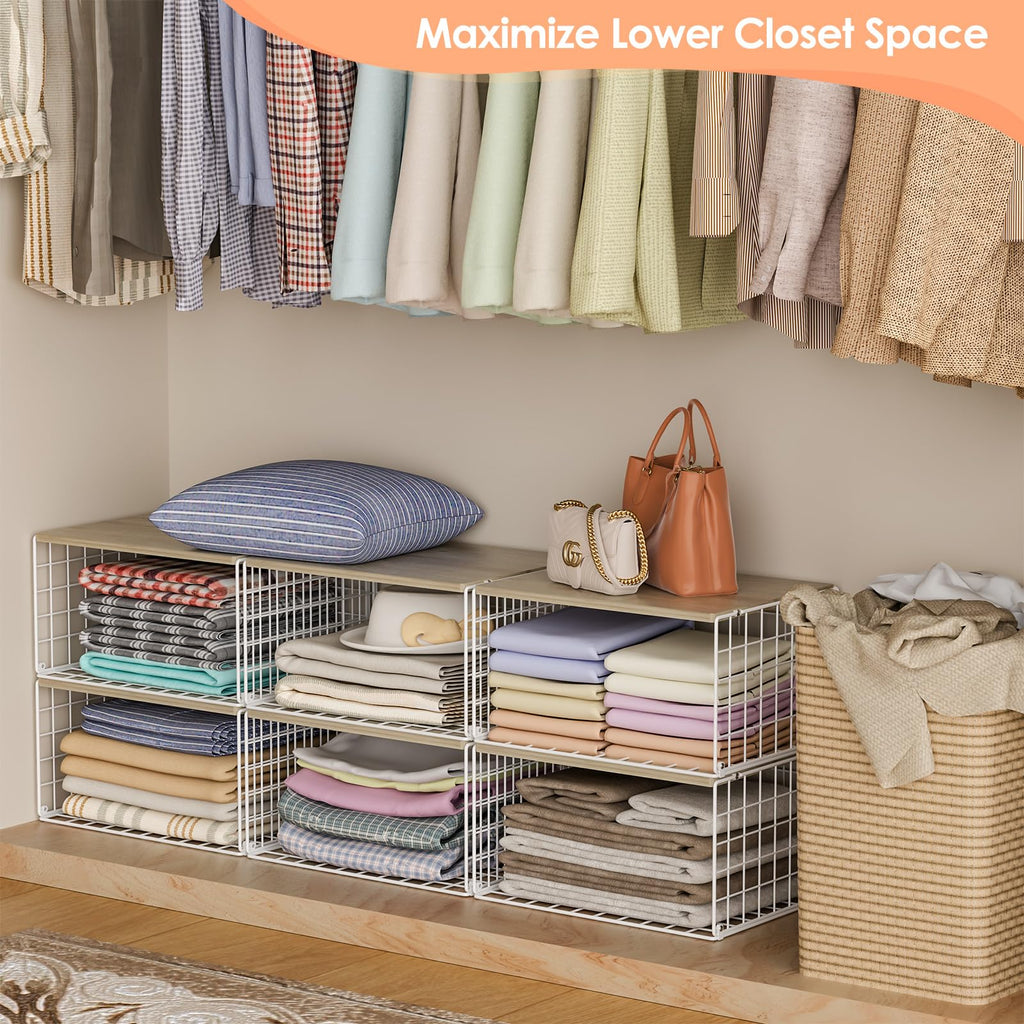 6 Pack Stackable Storage Closet Shelf Organizer Metal White