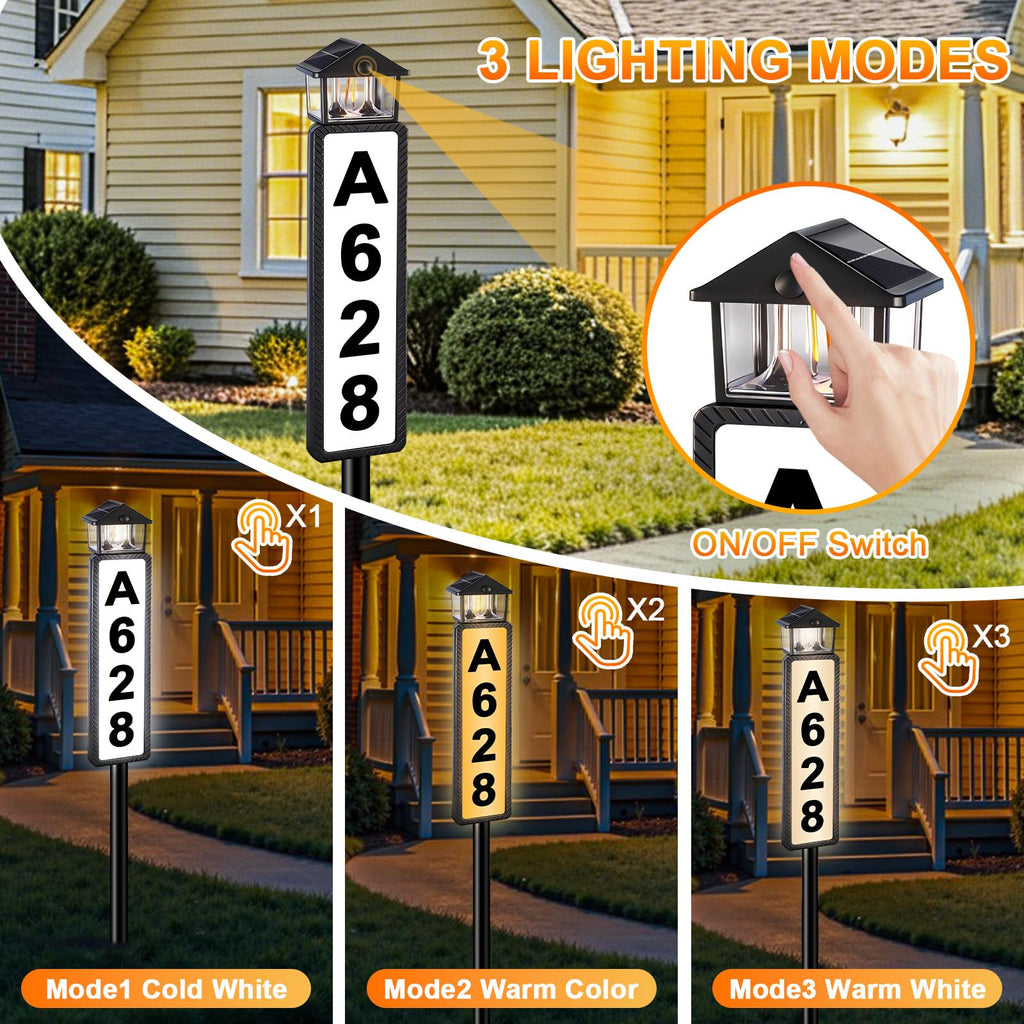 Solar Address Sign, House Numbers for Outside with Dual Solar Panels