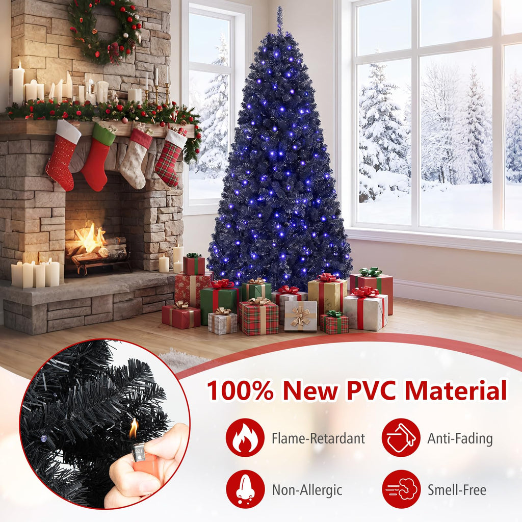 6ft Pre-Lit Black Christmas Tree, Artificial Halloween Tree
