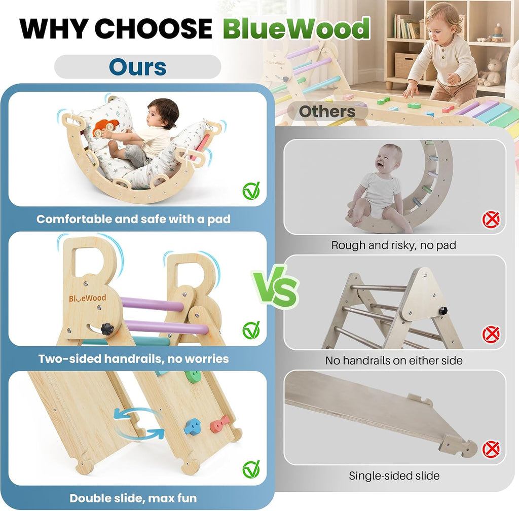 Triangle Set with Cushion, Wooden Climbing Toys for Toddler