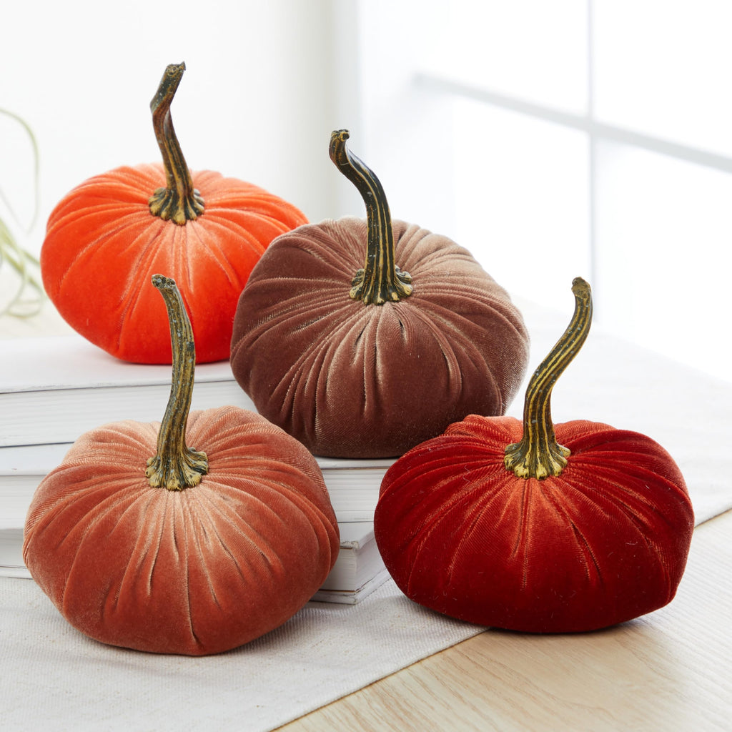 Small Velvet Pumpkins Set of 4 (Sm Rust Harvest Bronze Tangerine)